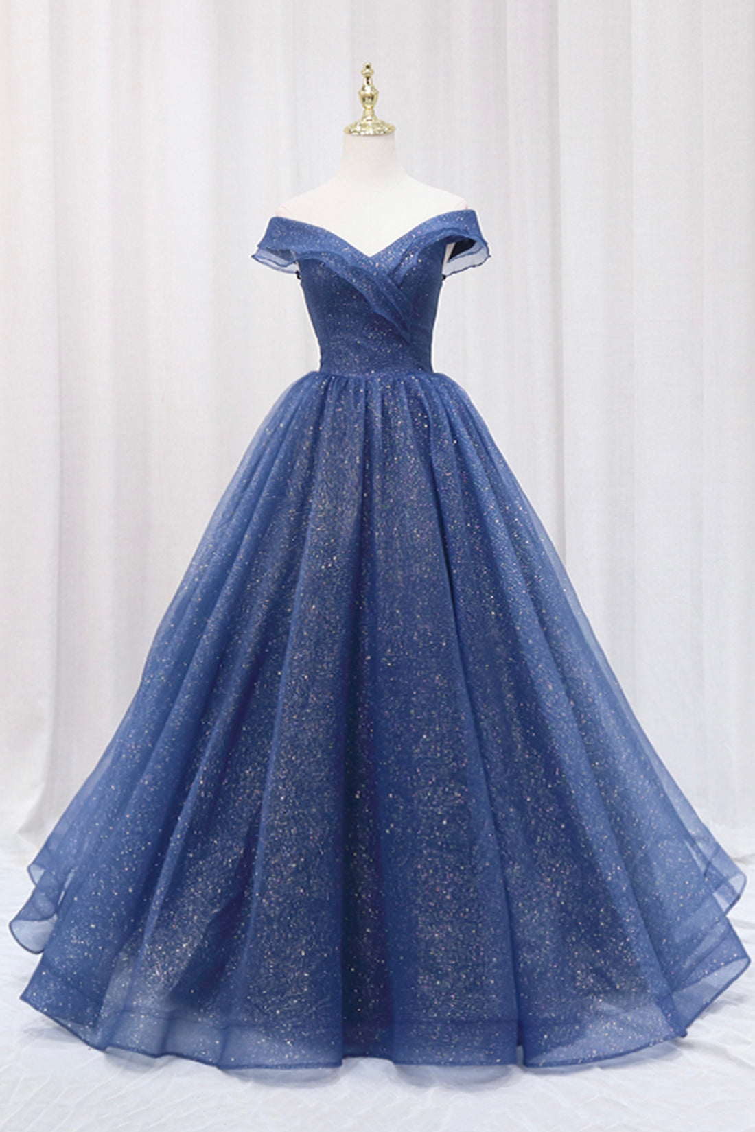 solvbao Blue Off the Shoulder Long Party Dress Evening Gown, Blue Junior Prom Dress