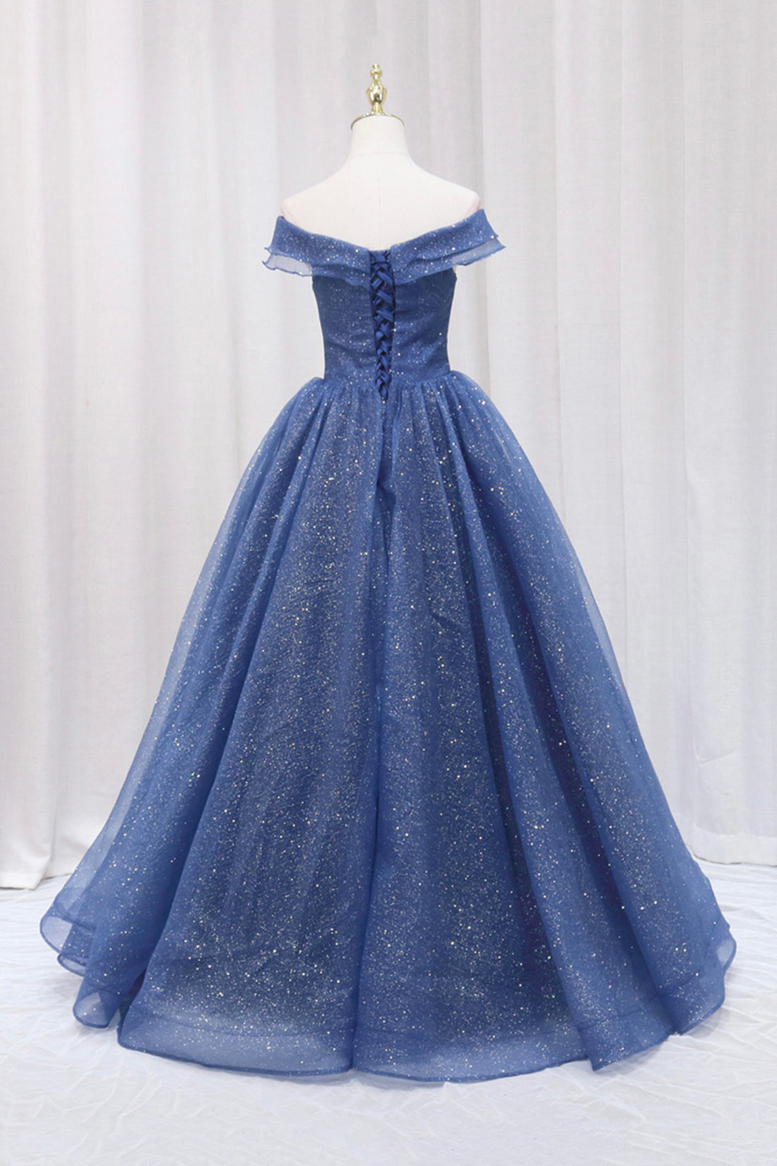 solvbao Blue Off the Shoulder Long Party Dress Evening Gown, Blue Junior Prom Dress