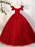 solvbao Red Tulle Long A-Line Ball Gown, Red Off Shoulder Formal Dress