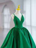 solvbao Green V-Neck Satin Short Prom Dress, A-Line Green Evening Dress