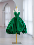 solvbao Green V-Neck Satin Short Prom Dress, A-Line Green Evening Dress