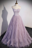 solvbao Purple Tulle Sequins Floor Length Prom Dress, A-Line Evening Party Dress