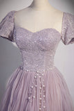 solvbao Purple Tulle Sequins Floor Length Prom Dress, A-Line Evening Party Dress