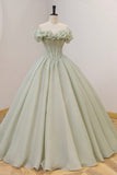 solvbao Green Ball Gown, A-Line Off the Shoulder Evening Gown with Beaded