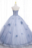 solvbao Blue Tulle Long Sleeve Prom Dress, A-Line Off the Shoulder Evening Gown