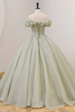 solvbao Green Ball Gown, A-Line Off the Shoulder Evening Gown with Beaded