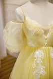 solvbao Yellow Lace Short Prom Dress, Off the Shoulder Homecoming Dress