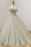 solvbao Green Ball Gown, A-Line Off the Shoulder Evening Gown with Beaded