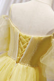 solvbao Yellow Lace Short Prom Dress, Off the Shoulder Homecoming Dress