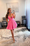 solvbao Pink V-Neck Sequins Short Prom Dresses, A-Line Party Dresses