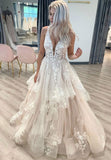 solvbao A-Line Tulle Lace Long Prom Dress, V-Neck Evening Dress