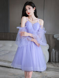 solvbao Lovely Lavender Short Prom Dress, Off the Shoulder Homecoming Dress Party Dress