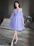 solvbao Lovely Lavender Short Prom Dress, Off the Shoulder Homecoming Dress Party Dress