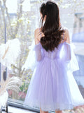 solvbao Lovely Lavender Short Prom Dress, Off the Shoulder Homecoming Dress Party Dress