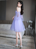 solvbao Lovely Lavender Short Prom Dress, Off the Shoulder Homecoming Dress Party Dress