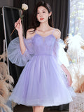 solvbao Lovely Lavender Short Prom Dress, Off the Shoulder Homecoming Dress Party Dress