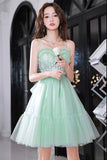 solvbao Green Tulle Lace Short Prom Dress, A-Line Evening Party Dress