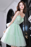 solvbao Green Tulle Lace Short Prom Dress, A-Line Evening Party Dress