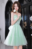 solvbao Green Tulle Lace Short Prom Dress, A-Line Evening Party Dress