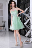 solvbao Green Tulle Lace Short Prom Dress, A-Line Evening Party Dress