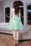 solvbao Green Tulle Lace Short Prom Dress, A-Line Evening Party Dress