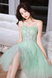 solvbao Green Tulle Lace Short Prom Dress, A-Line Evening Party Dress