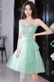 solvbao Green Tulle Lace Short Prom Dress, A-Line Evening Party Dress