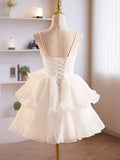 solvbao White Tulle Sweetheart Short Prom Dress, White Tulle Straps Party Dress