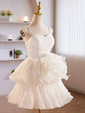 solvbao White Tulle Sweetheart Short Prom Dress, White Tulle Straps Party Dress