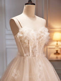 solvbao Champagne Spaghetti Strap Party Dress, Cute A-Line Evening Dress Homecoming Dress