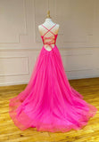 solvbao Simple V-Neck Tulle Long Prom Dresses, A-Line Evening Dresses