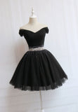 solvbao Black Off the Shoulder Short Prom Dress, A-Line Homecoming Dress