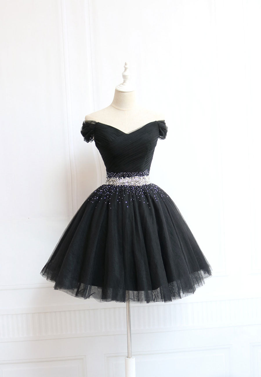 solvbao Black Off the Shoulder Short Prom Dress, A-Line Homecoming Dress