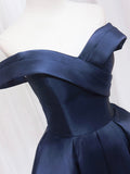 solvbao Blue V-neckline Satin Off Shoulder Party Dress, A-Line Blue Short Evening Prom Dress