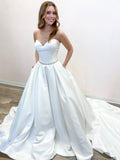 solvbao Sweetheart Floor Length White Strapless Wedding Dress