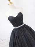 solvbao Black Strapless Tulle Knee Length Prom Dress, Black A-Line Sweetheart Party Dress