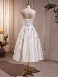 solvbao White Spaghetti Strap Satin Short Prom Dress, White V-Neck Evening Party Dress