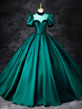 solvbao Green Satin Floor Length See-Through Ball Gown, Elegant High Neck Formal Evening Dress