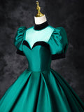 solvbao Green Satin Floor Length See-Through Ball Gown, Elegant High Neck Formal Evening Dress