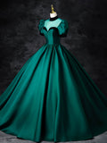 solvbao Green Satin Floor Length See-Through Ball Gown, Elegant High Neck Formal Evening Dress