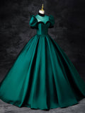 solvbao Green Satin Floor Length See-Through Ball Gown, Elegant High Neck Formal Evening Dress