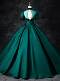 solvbao Green Satin Floor Length See-Through Ball Gown, Elegant High Neck Formal Evening Dress