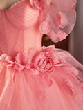 solvbao Pink Spaghetti Strap Tulle Long Prom Dress, Beautiful A-Line Sweet 16 Dress