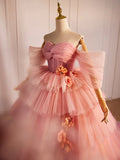 solvbao Pink Sweetheart Neck Tulle Long Ball Gown, Beautiful A-Line Evening Party Gown