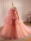 solvbao Pink Sweetheart Neck Tulle Long Ball Gown, Beautiful A-Line Evening Party Gown