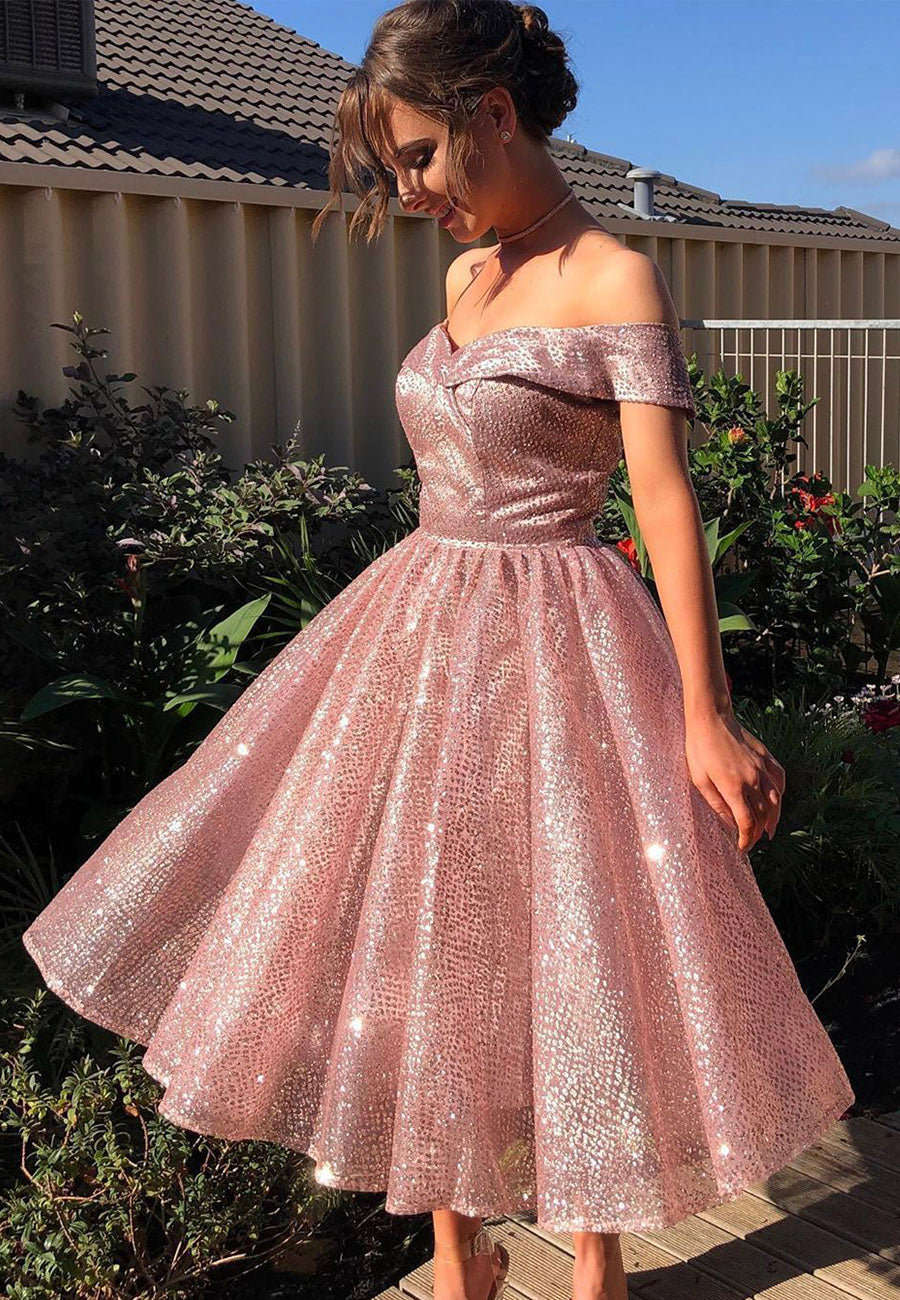 solvbao Pink Sequins Short Prom Dresses, A-Line Party Dresses