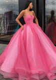 solvbao Pink Strapless Tulle Long Prom Dresses, A-Line Evening Party Dresses