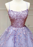 solvbao Purple Lace Long Prom Dresses, A-Line Backless Evening Dresses