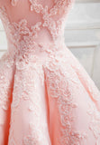 solvbao Pink Lace Long A-Line Prom Dresses, Off the Shoulder Evening Dresses