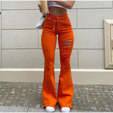 solvbao LANFUBEISI Y2k Blue Ripped Baggy Flare Pants Women High Waist Harajuku Wide Leg Denim Jeans Mom Female Streetwear Harajuku Trousers